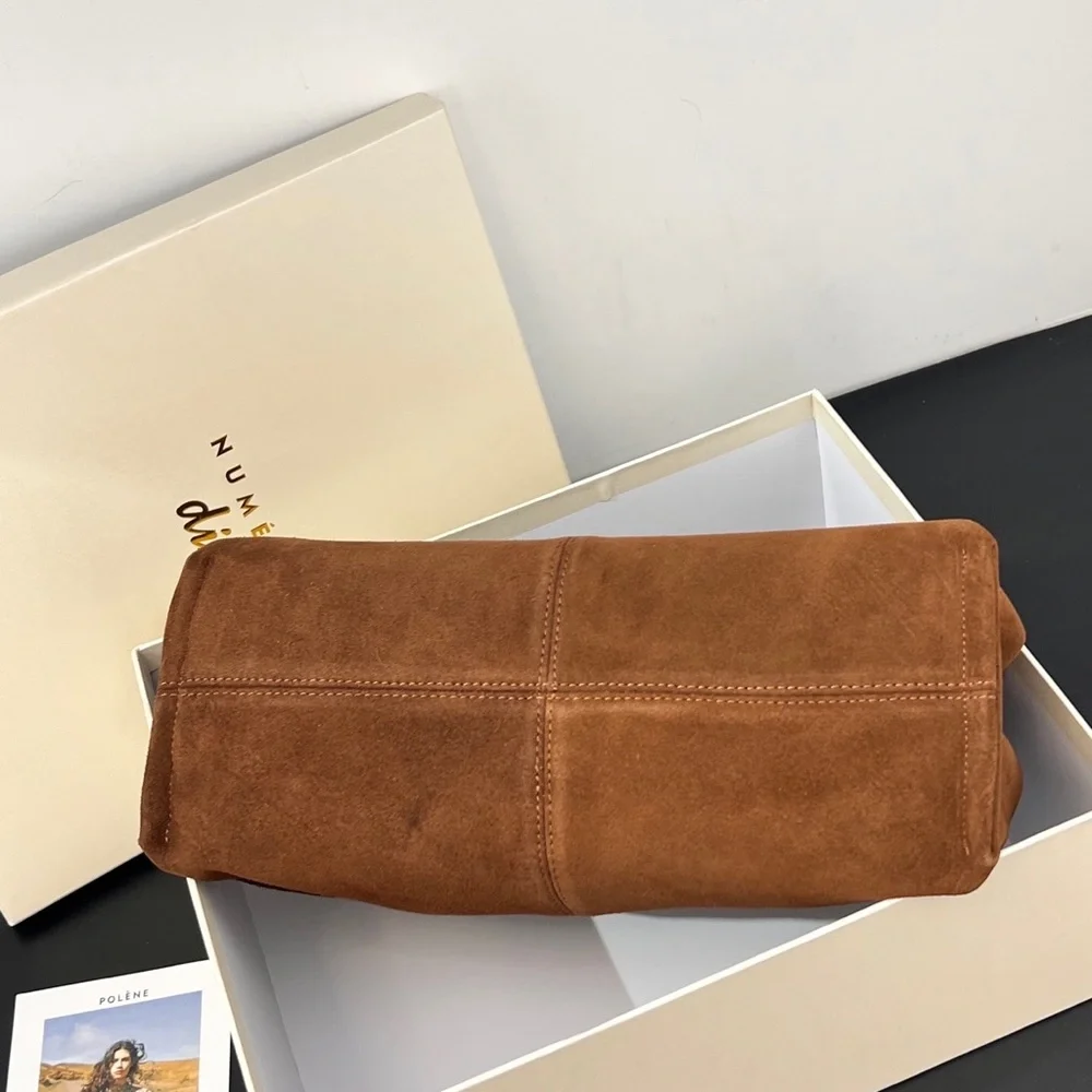 Polene Suede Shoulder Bag in Chestnut Brown - Picture 7 of 9